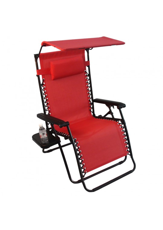 Set of 2 Oversized Zero Gravity Chair with Sunshade and Drink Tray - Red