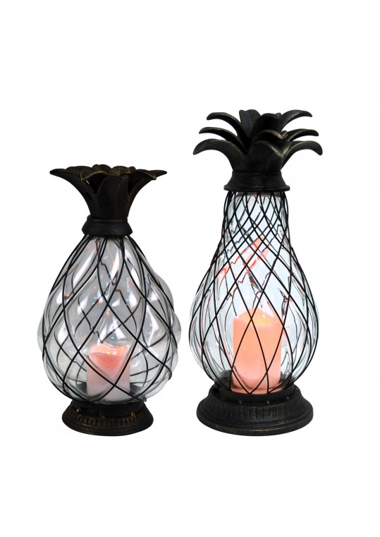 Clear Pineapple with LED Candle (Set of 2)