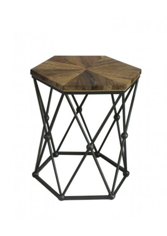 Set of 3 Hexagon Wood & Metal End Table