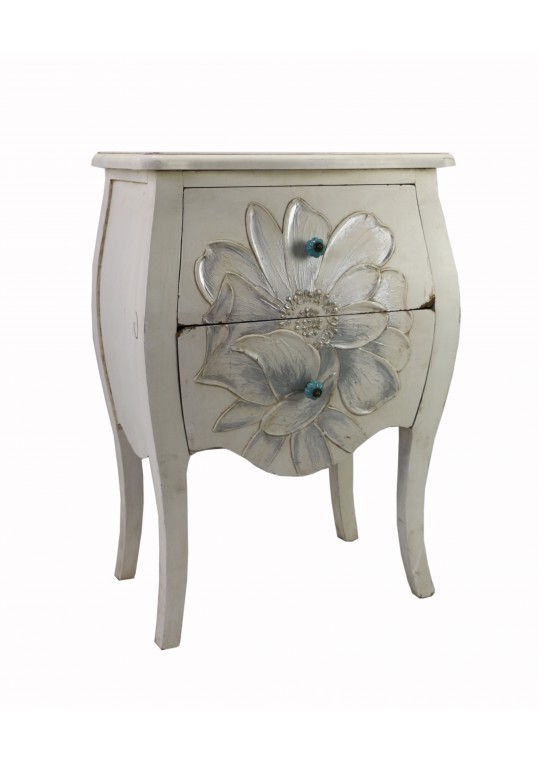 White Wooden White End Table with Flower