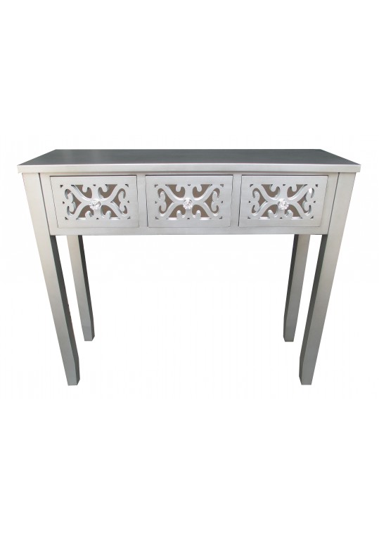 32 Inch H Grey Wooden 3 Drawer Console Table