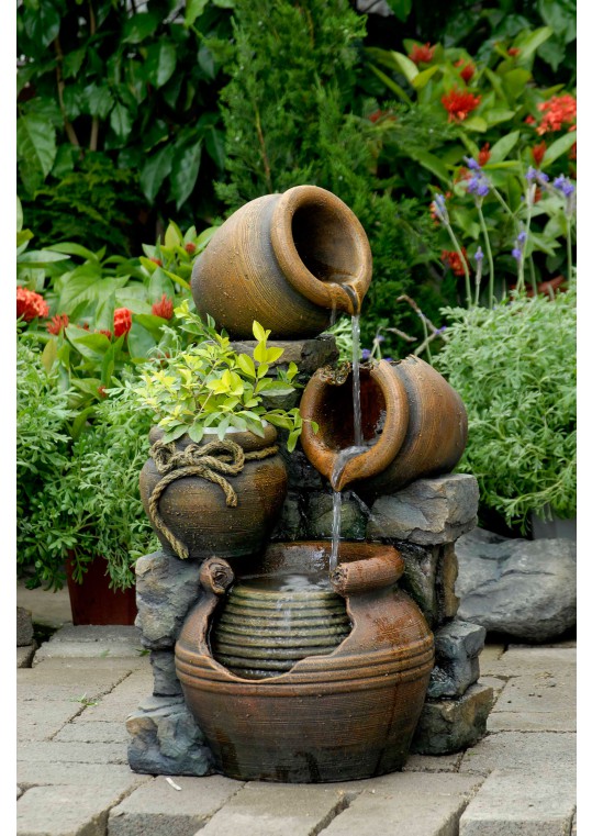 Multi Pots Outdoor Water Fountain With Flower Pot