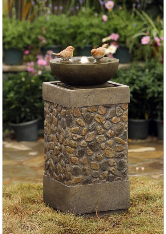 Two Layers and Birds Fountain with Led Light