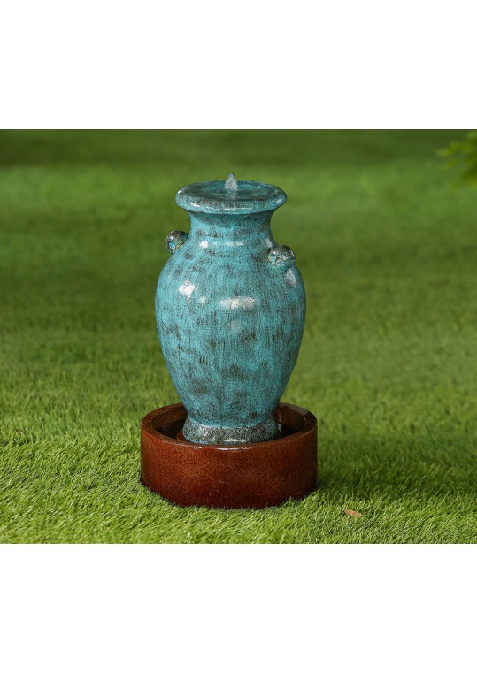 Turquoise Vase Water Fountain with Brown Base