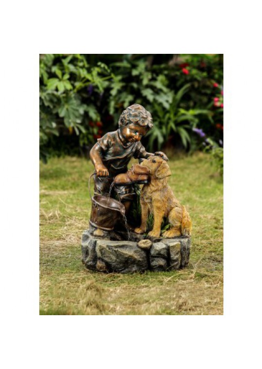 Boy Play with Dog Fountain