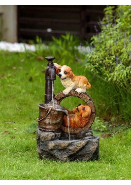 Playing Dogs Fountain with LED Light