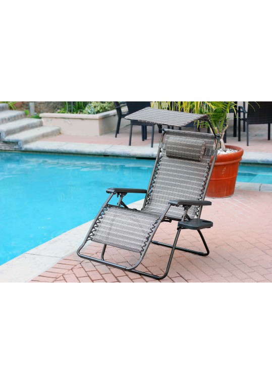 Set of 2 Oversized Zero Gravity Chair with Sunshade and Drink Tray - Black and Tan