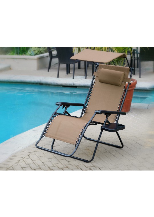 Set of 2 Oversized Zero Gravity Chair with Sunshade and Drink Tray - Tan