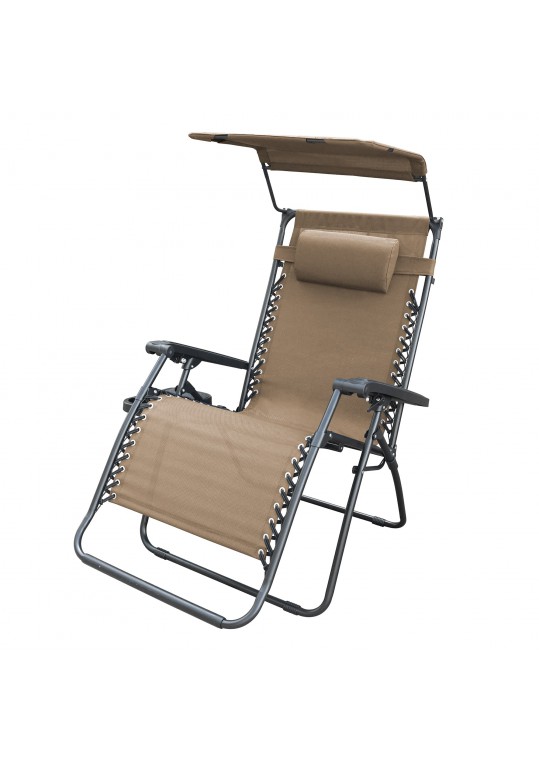 Oversized Zero Gravity Chair with Sunshade and Drink Tray - Tan