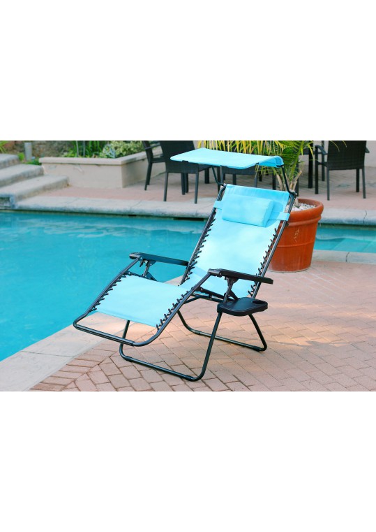 Oversized Zero Gravity Chair with Sunshade and Drink Tray - Pacific Blue