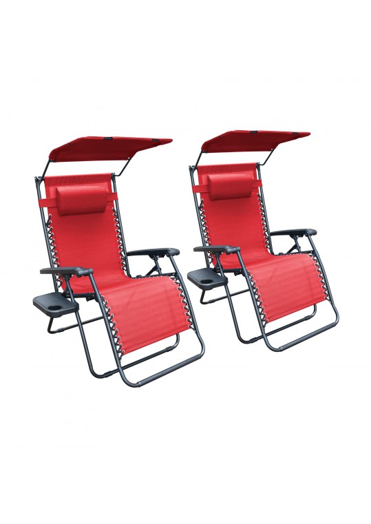 Set of 2 Oversized Zero Gravity Chair with Sunshade and Drink Tray - Red