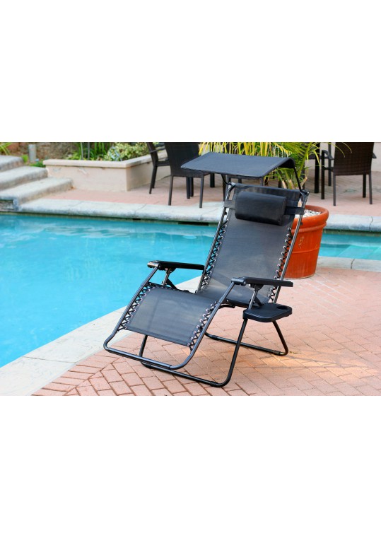 Oversized Zero Gravity Chair with Sunshade and Drink Tray - Black