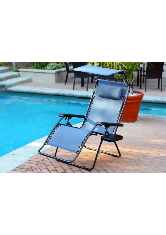 Oversized Zero Gravity Chair with Sunshade and Drink Tray - Blue