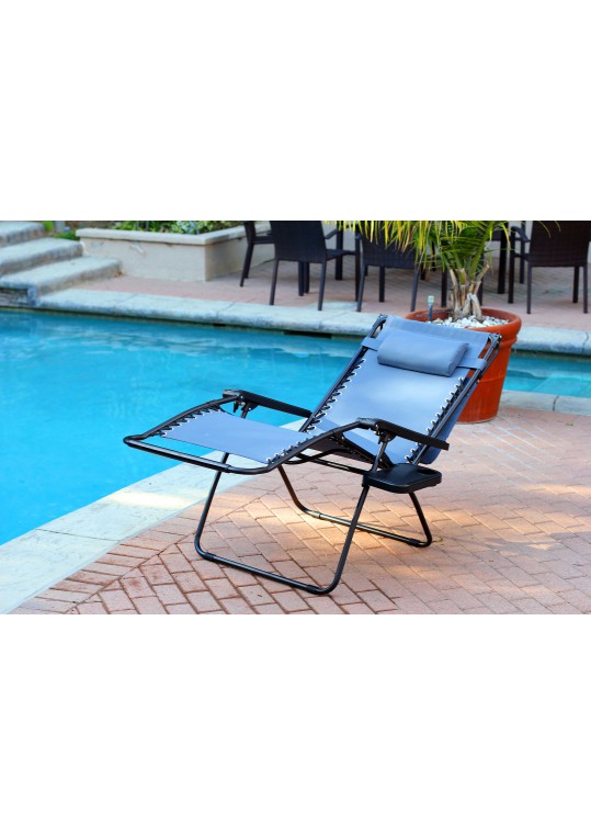 Set of 2 Oversized Zero Gravity Chair with Sunshade and Drink Tray - Blue