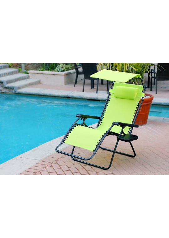 Oversized Zero Gravity Chair with Sunshade and Drink Tray - Lime Green