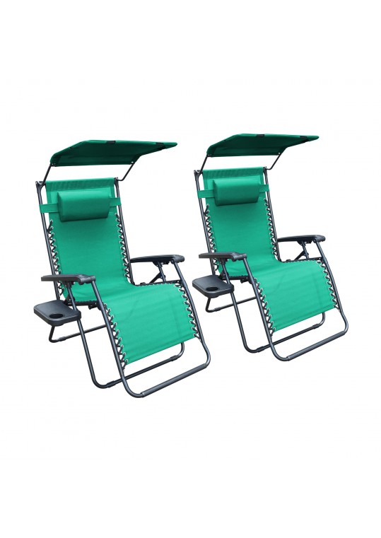 Set of 2 Oversized Zero Gravity Chair with Sunshade and Drink Tray - Green