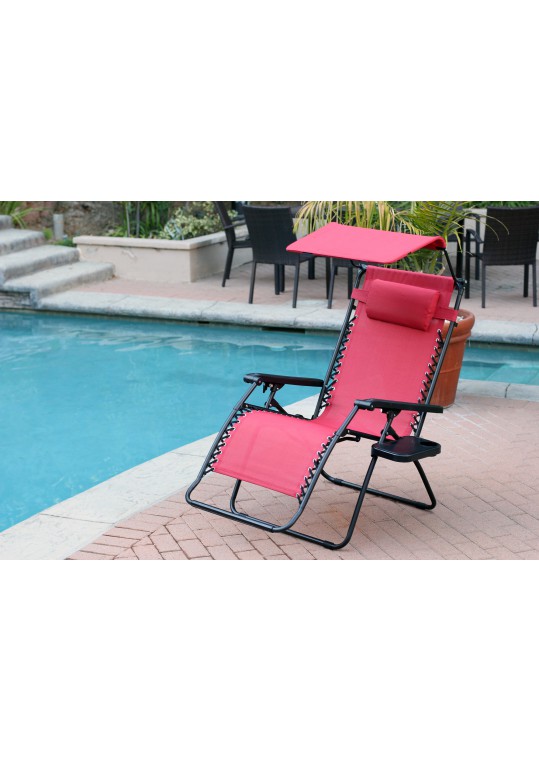 Set of 2 Oversized Olefin Zero Gravity Chair with Sunshade and Drink Tray - Terra Cotta