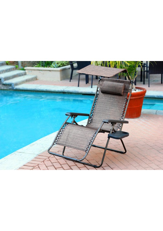 Oversized Zero Gravity Chair with Sunshade and Drink Tray - Brown Mesh