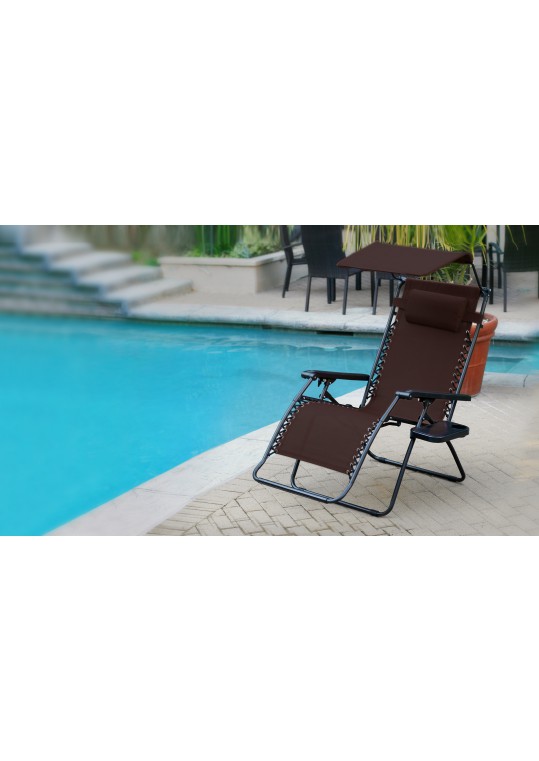 Set of 2 Oversized Olefin Zero Gravity Chair with Sunshade and Drink Tray - Mocha
