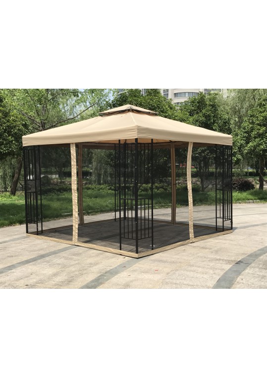 120 Inch x 120 Inch Metal Gazebo With Double Roof And Netting