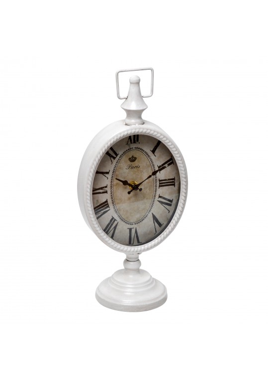 6.75 Inch White Metal Table Clock