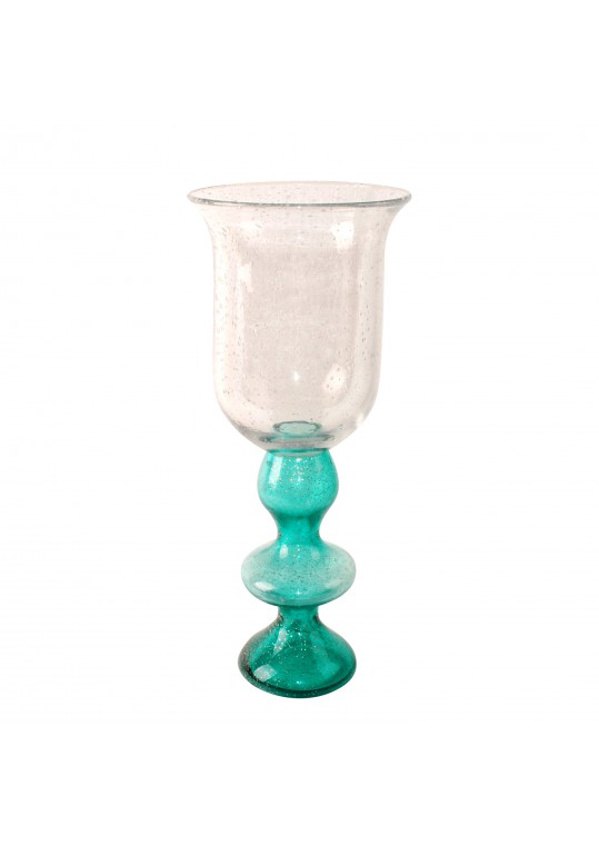 Cyrene 15.75 Inch Glass Pillar Candle Holder (Turquoise)