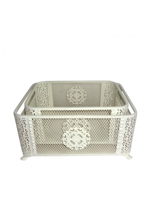Ornate White Basket (Set of 2)