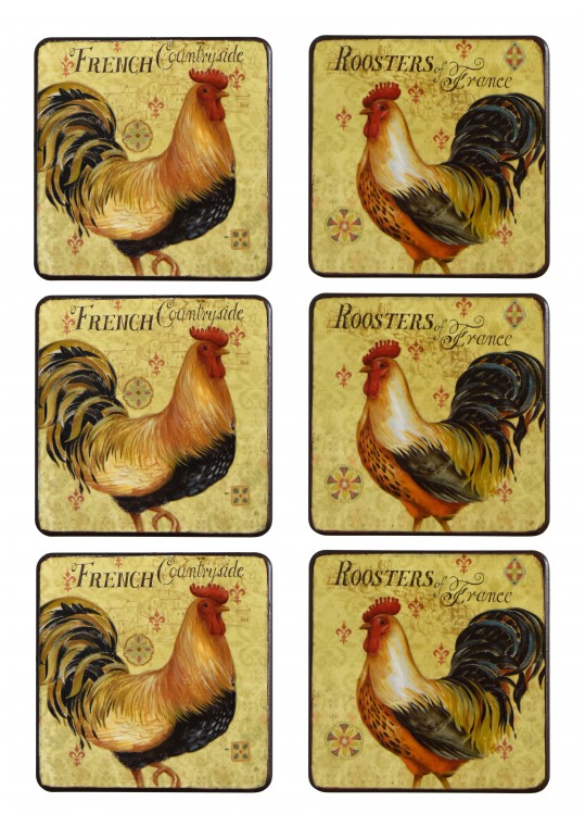 set of 7 coaster with rooster pattern