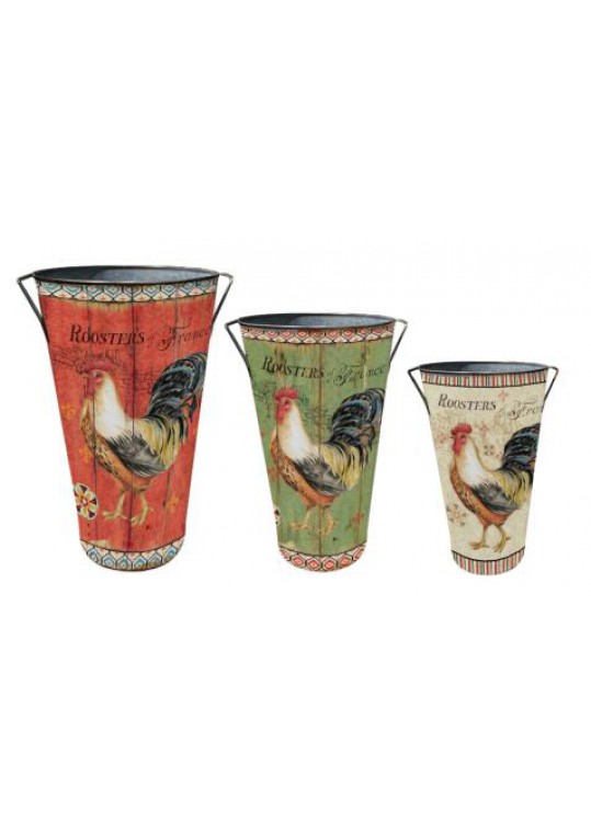 Rooster-themed Tin Plantar (Set of 3)