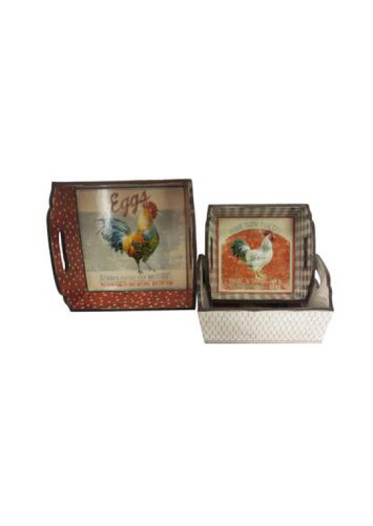 Rooster-themed Wooden Tray (Set of 3)