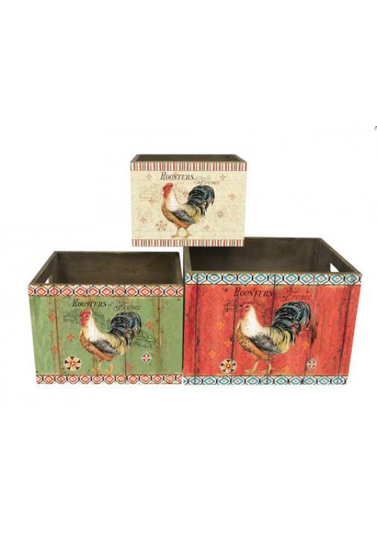 Rooster-themed Wooden Storage Box (Set of 3)