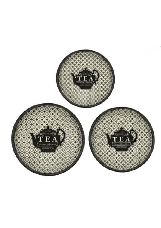 Round Tray with Teapot Pattern (Set of 3)