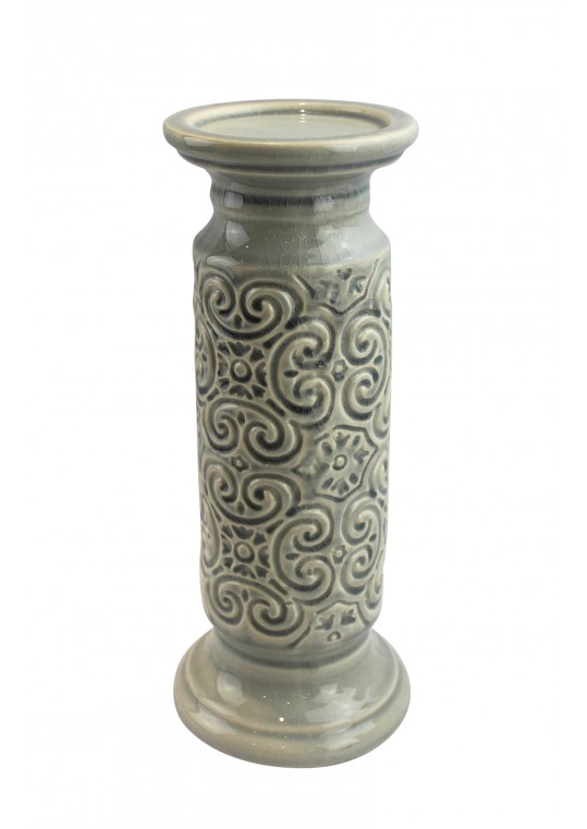 12 Inch Scroll Candle Holder-Grey