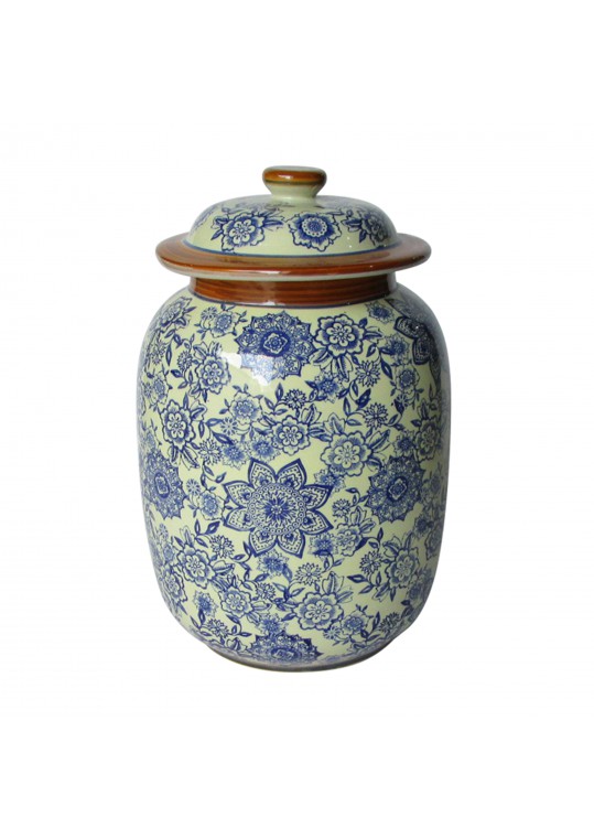 Large Blue & White Pattern Lidded Jar