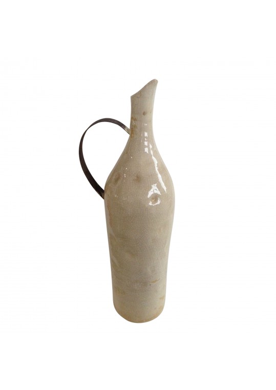 Large Beige Picther with Metal Handle