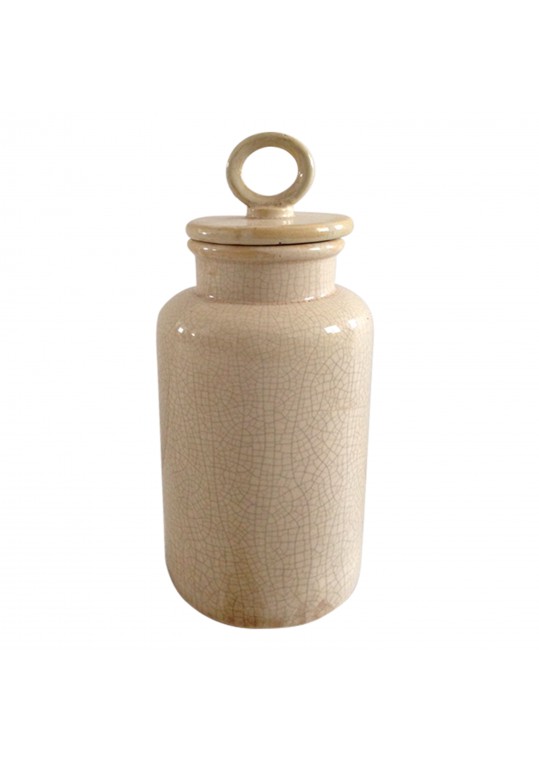 Large Cream Distress Lidded Jar