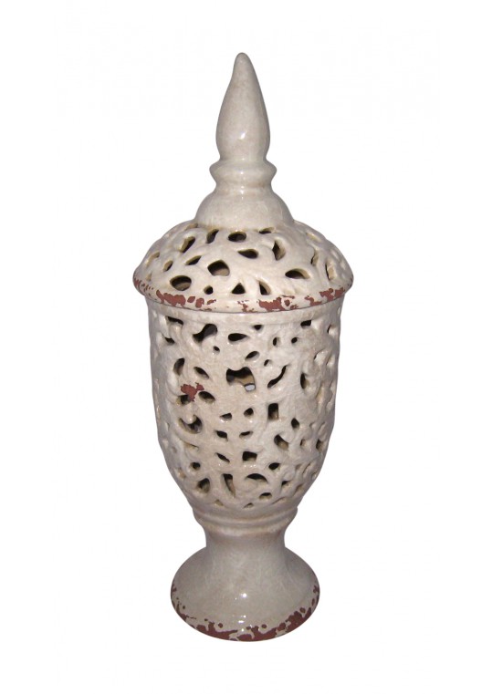 18 Inch Ivory Pierced Decorative Jar
