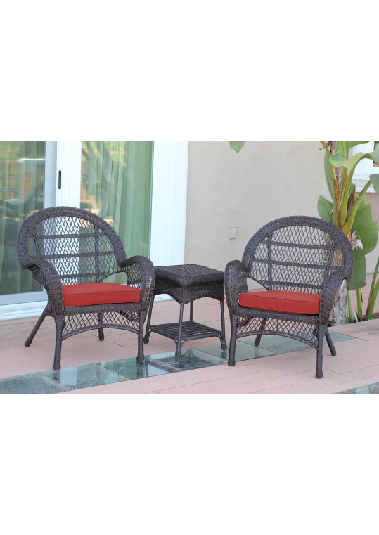 3pc Santa Maria Espresso Wicker Chair Set - Brick Red Cushions