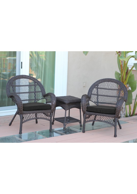 3pc Santa Maria Espresso Wicker Chair Set- Black Cushions