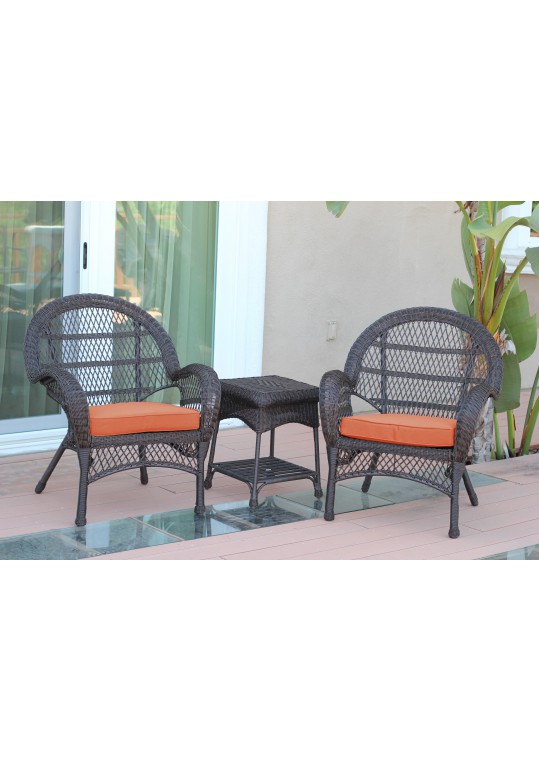 3pc Santa Maria Espresso Wicker Chair Set - Orange Cushions