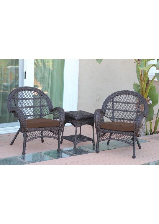 3pc Santa Maria Espresso Wicker Chair Set - Brown Cushions