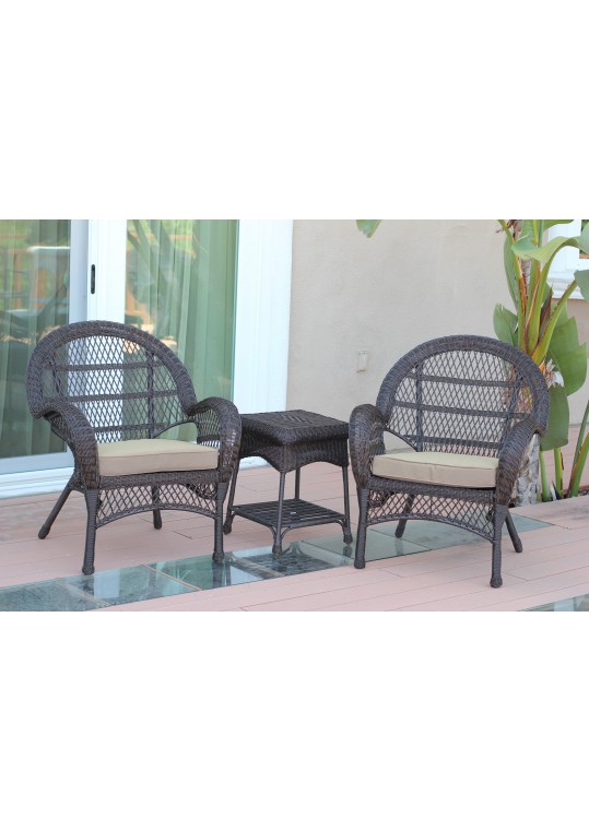 3pc Santa Maria Espresso Wicker Chair Set - Tan Cushions