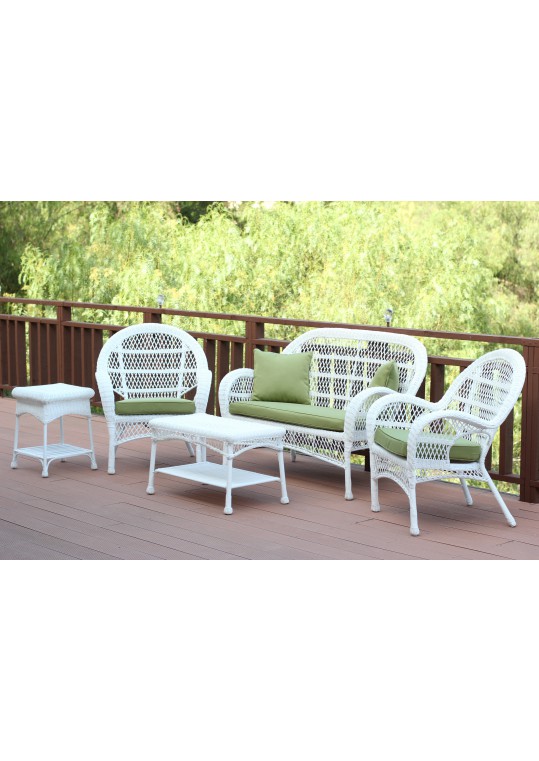 5pc Santa Maria White Wicker Conversation Set - Sage Green Cushion