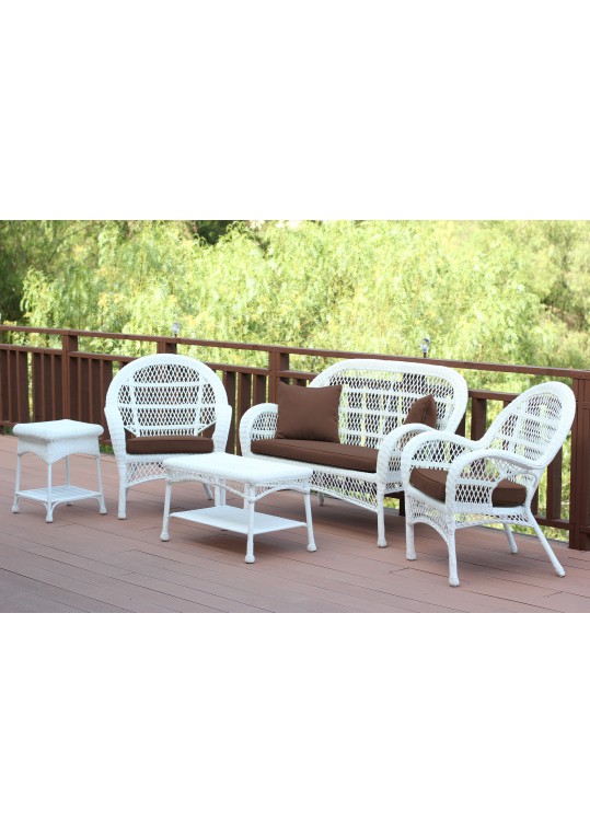 5pc Santa Maria White Wicker Conversation Set - Brown Cushion