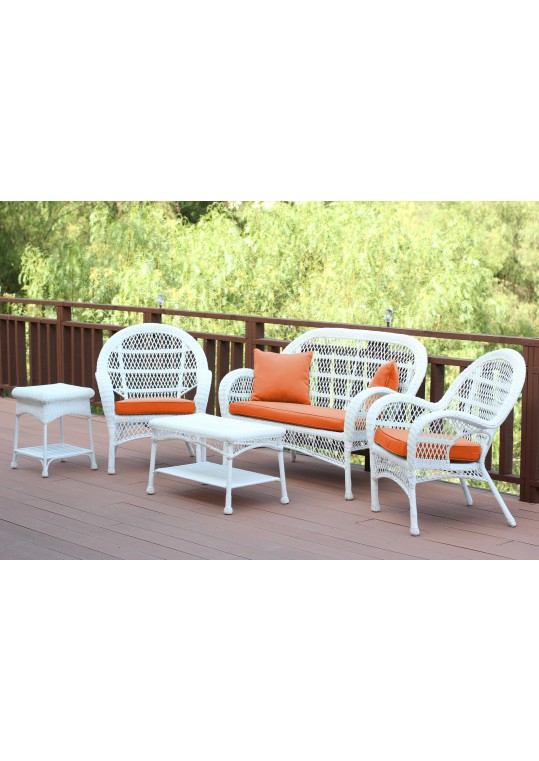 5pc Santa Maria White Wicker Conversation Set - Orange Cushion