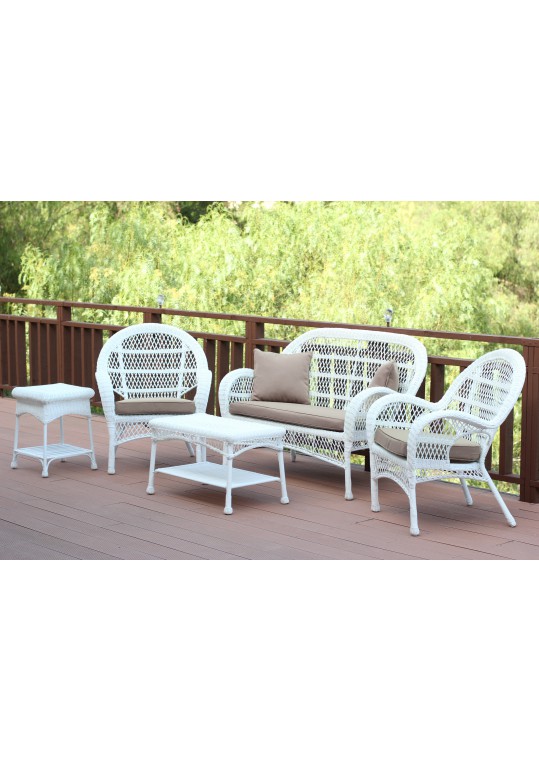 5pc Santa Maria White Wicker Conversation Set - Tan Cushion