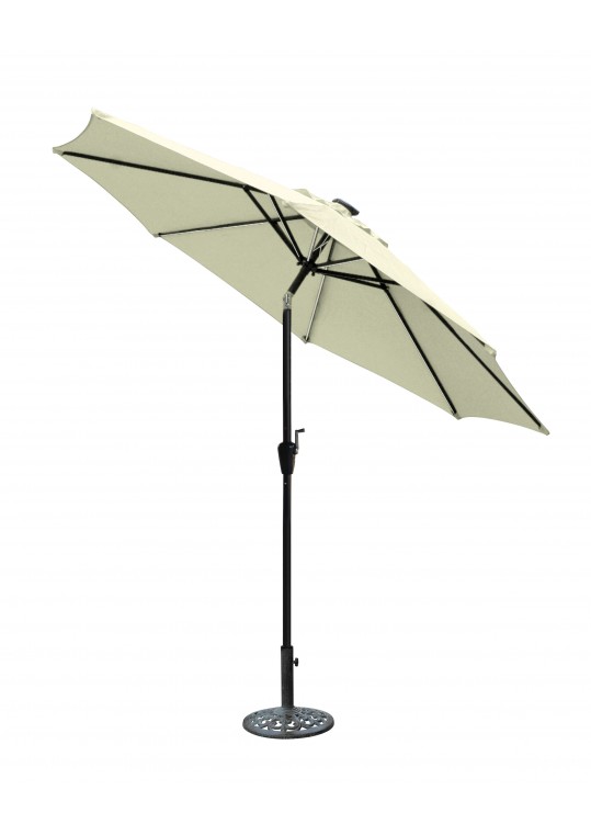 9 FT Aluminum Umbrella with Crank and Solar Guide Tubes - Black Pole/Tan Fabric