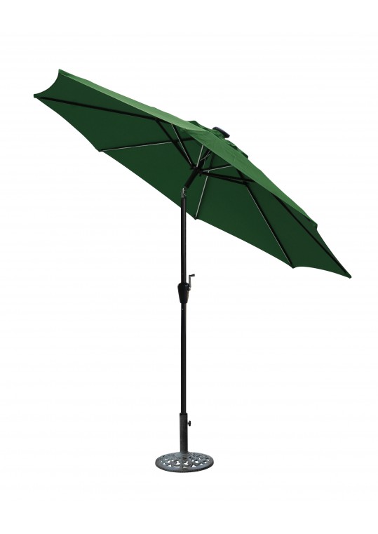 9 FT Aluminum Umbrella with Crank and Solar Guide Tubes - Black Pole/Green Fabric