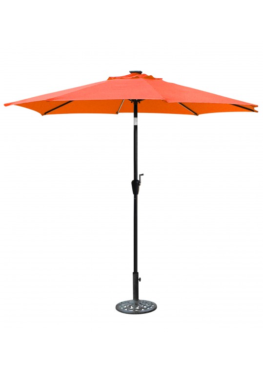 9 FT Aluminum Umbrella with Crank and Solar Guide Tubes - Black Pole/Orange Fabric