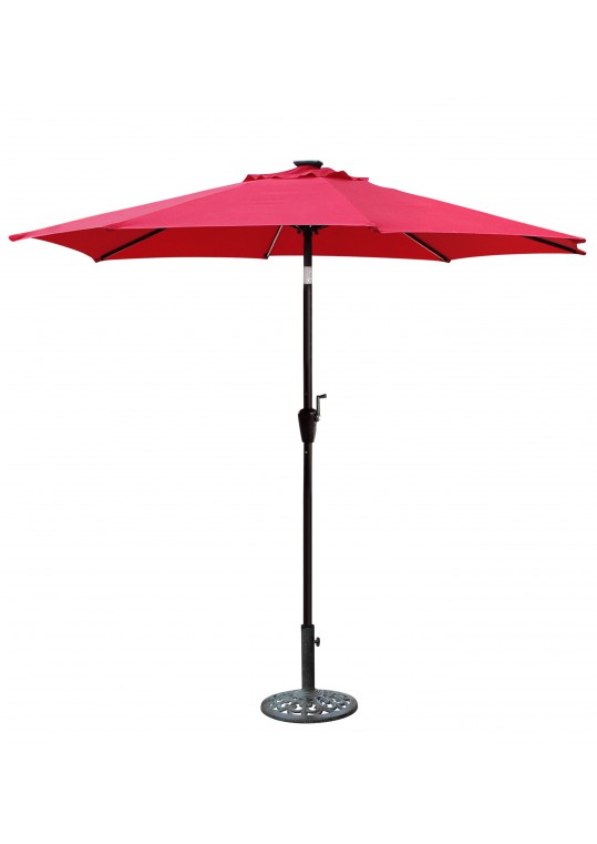 9 FT Aluminum Umbrella with Crank and Solar Guide Tubes - Brown Pole/Red Fabric